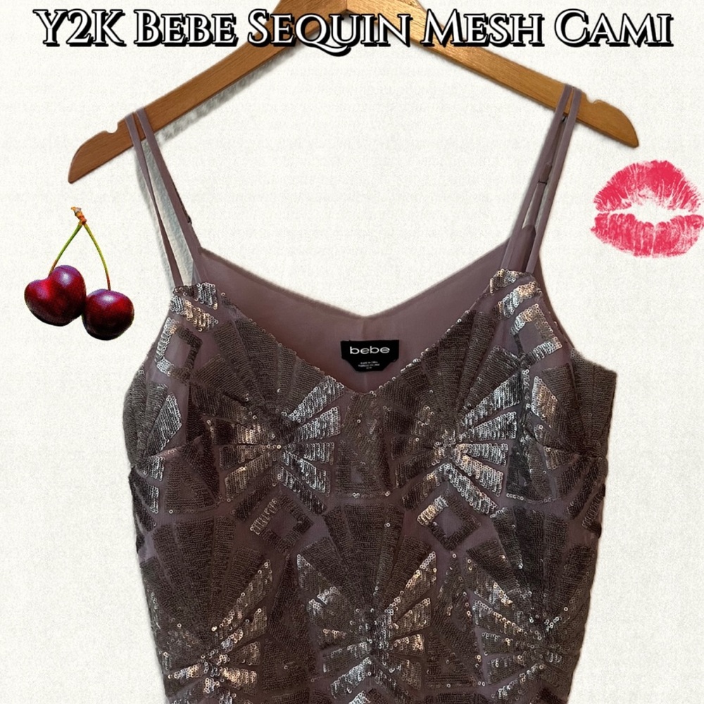YK2 Bebe Sequin Mesh top✨Size M Vintage going out Cami 2000s party glam